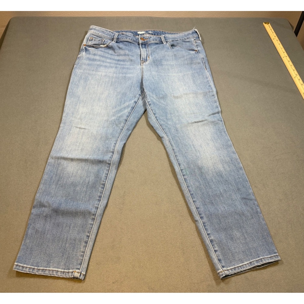 Old Navy Power Slim Straight Jeans Women's 14 Short Light Wash Blue Mid Rise